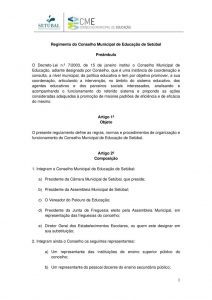 miniatura de Regimento do Conselho Municipal de Educação