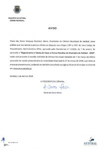 thumbnail of Regulamento e Tablea de Taxas e Outras Receitas 2018 – Aviso Final
