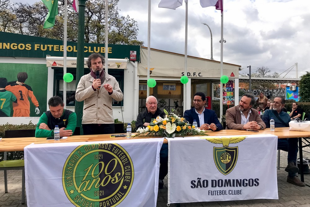 Vereador do Desporto, Pedro Pina, na cerimónia comemorativa do 102.º aniversário do São Domingos Futebol Clube.