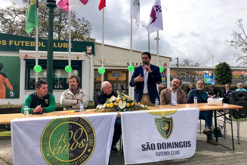 Presidente da Junta de Freguesia de São Sebastião, Nuno Costa, na cerimónia comemorativa do 102.º aniversário do São Domingos Futebol Clube.