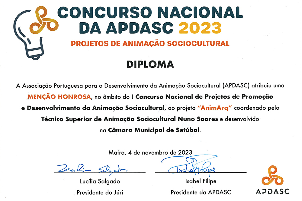 AnimArq - Menção Honrosa - Concurso Nacional de Projetos de Promoção e Desenvolvimento da Animação Sociocultural