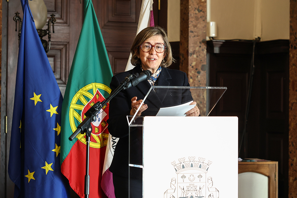 Secretária de Estado da Cultura, Isabel Cordeiro, na cerimónia da assinatura do contrato de financiamento para requalificação do Forte de São Filipe