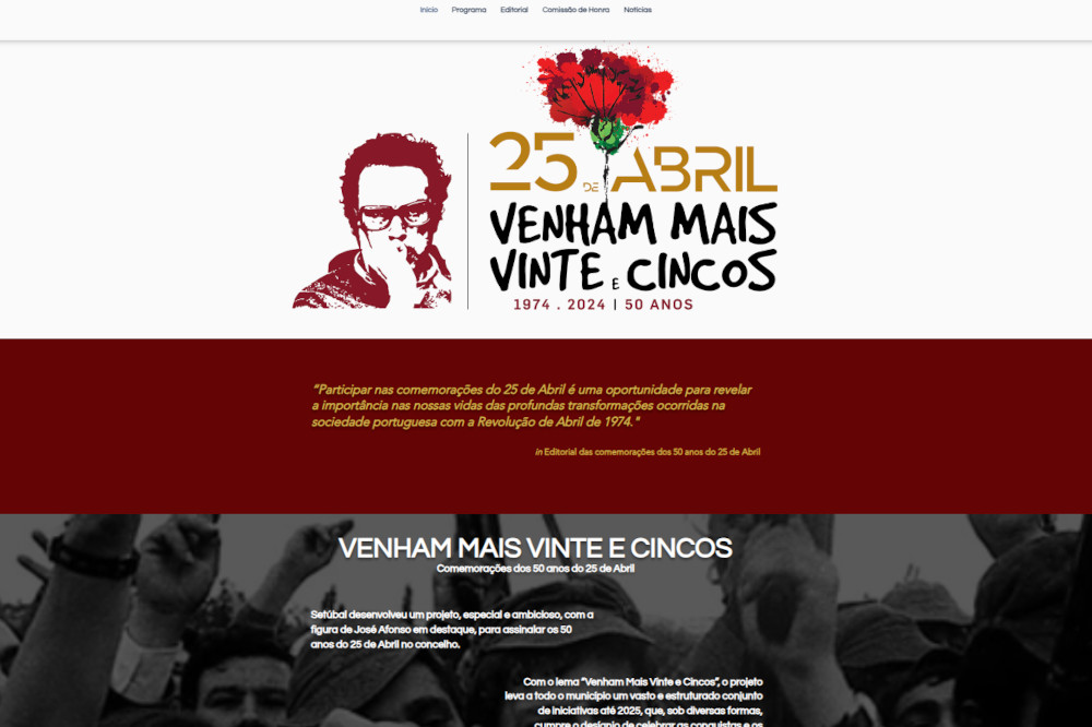 Homepage do site "Venham vinte Cincos"