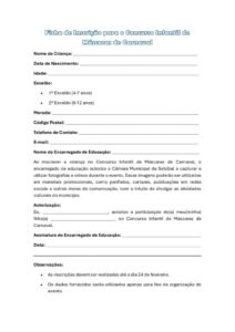 miniatura de Ficha de Inscrição – Concurso de Máscaras de Carnaval