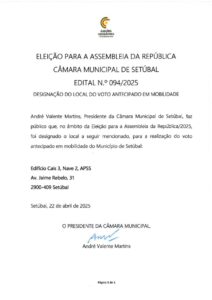 miniatura de Edital n.º 094-2025 – Local do voto antecipado em mobilidade