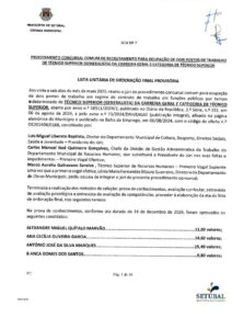 miniatura de Ata n.º 7 – Lista Unitária de Ordenação Final Provisória