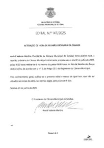 miniatura de Edital 147-2025 – Alteração da hora reunião de câmara 2 julho