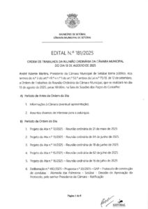 miniatura de Edital 181-2025 – Ordem de Trabalhos – 13-08-2025