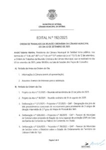 miniatura de Edital 192-2025 – Ordem de Trabalhos – 03-09-2025