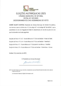 miniatura de Edital n.º 207-2025 – Desdobramento das assembleias de voto – JF Sado