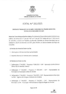 miniatura de Edital 265-2025 – Ordem de Trabalhos – 03-12-2025