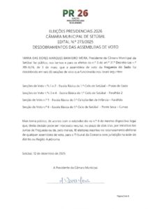 miniatura de Edital n.º 273-2025 – Desdobramento das assembleias de voto – JF Sado