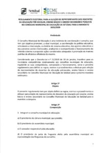 miniatura de Regulamento Eleitoral para Eleição de Representantes de Docentes da Educação PE, EB e ES Públicos no CMES – 2025-2029