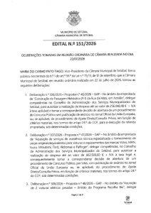 miniatura de Edital 151-2026 – 22-07-2026 (Deliberações) – retificação 1º parágrafo
